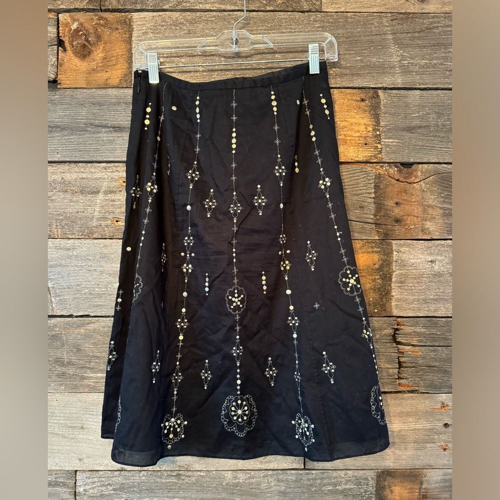 Ann Taylor Black with Gold Sequin Skirt 10 Petite P 10P